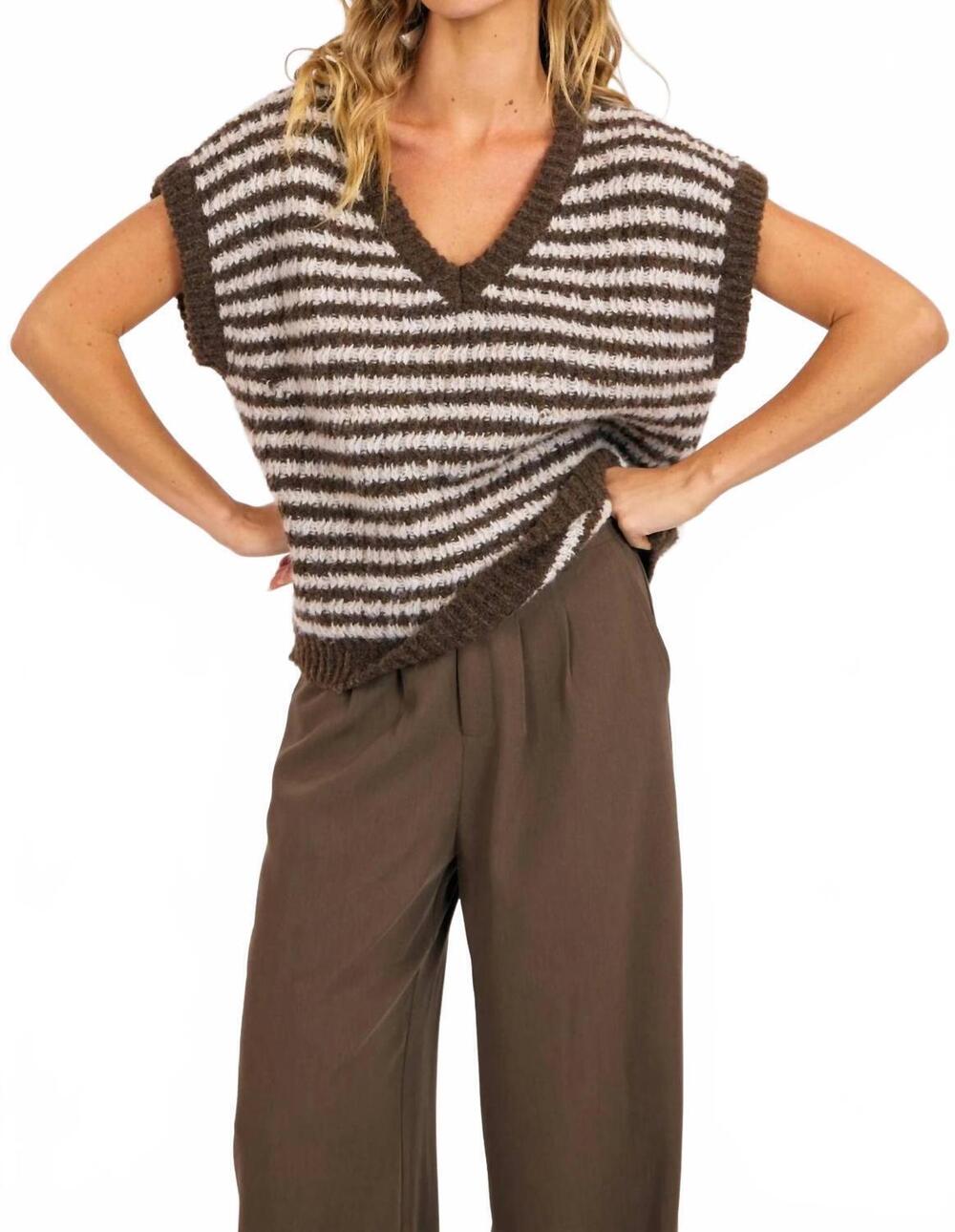 NEW SAGE THE LABEL chantal stripe sweater vest in brown